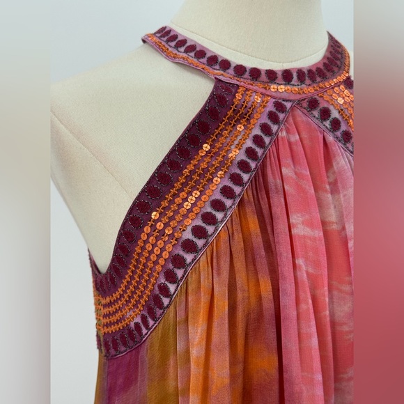 Zara Ombre Halter Maxi Pink Orange Flowing Chiffon Evening Summer Dress SZ XS - Picture 5 of 15